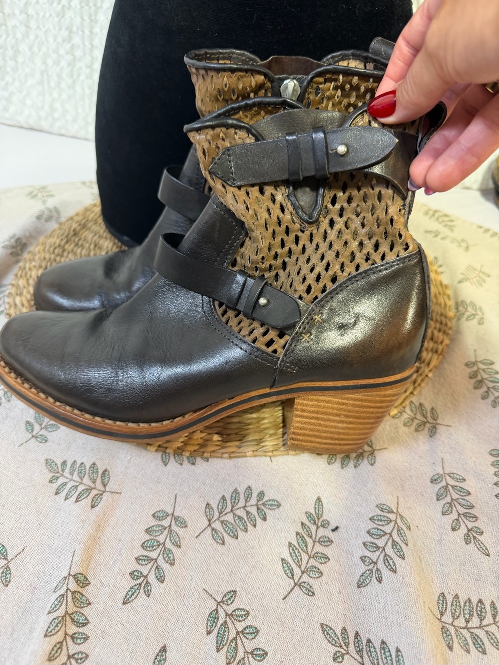 rag & bone Black Leather and Tan Perforated Ankle Boots